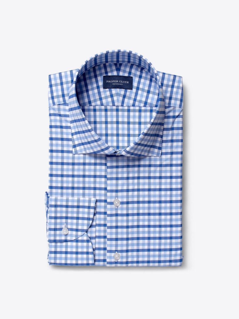 Performance Light Blue Large Multi Gingham Men's Dress Shirt 
