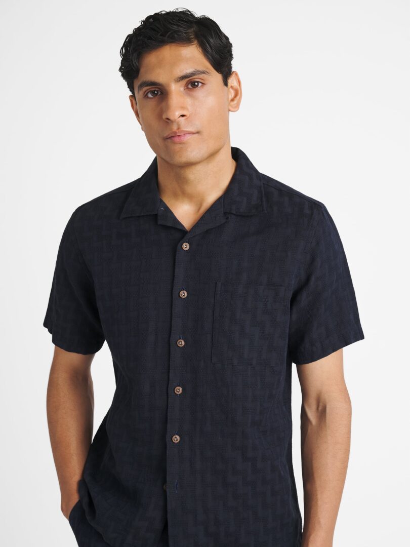 Positano Navy Embroidered Linen Short Sleeve Thumb Detail
