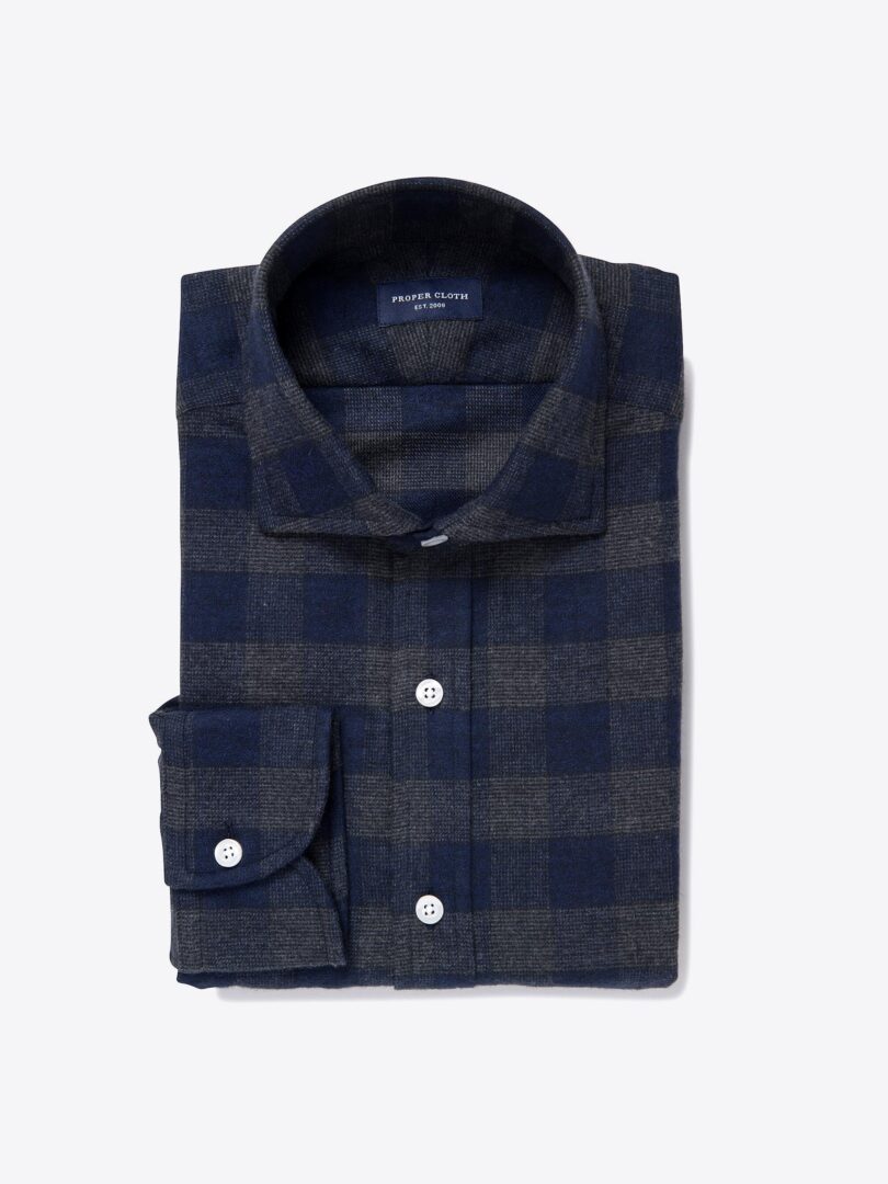 Canclini Navy and Grey Plaid Beacon Flannel Dress Shirt 