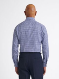 The Thomas Mason Brushed Dress Shirt in Blue Micro Check