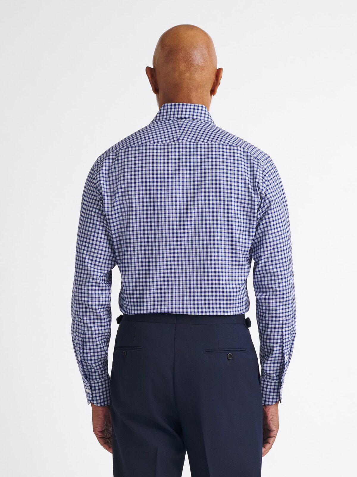 The Thomas Mason Brushed Dress Shirt in Blue Micro Check