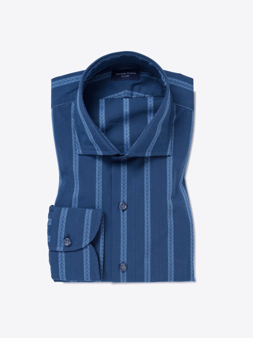 Albini Navy Tonal Folk Stripe Dress Shirt 