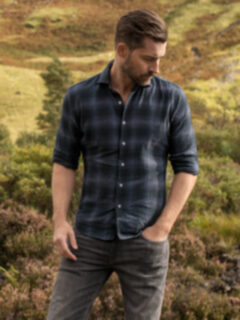 Canclini Slate Ombre Plaid Beacon Flannel Fitted Shirt Shirt Canclini Slate Ombre Plaid Beacon Flannel Fitted Shirt Shirt