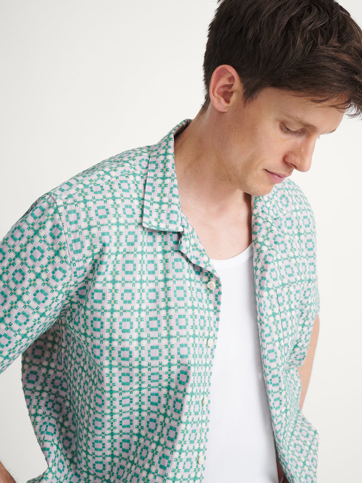 green and gold dress shirt Portuguese Lilac Jacquard Camp Shirt emerald green formal shirt