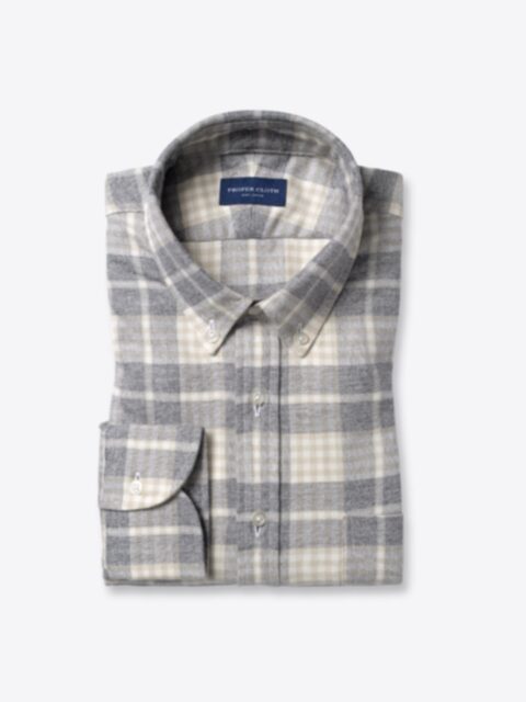 Shop Beige and Grey Mouline Plaid Flannel