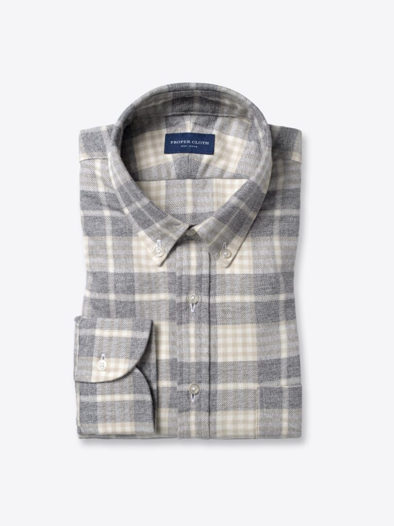 Beige and Grey Mouline Plaid Flannel 