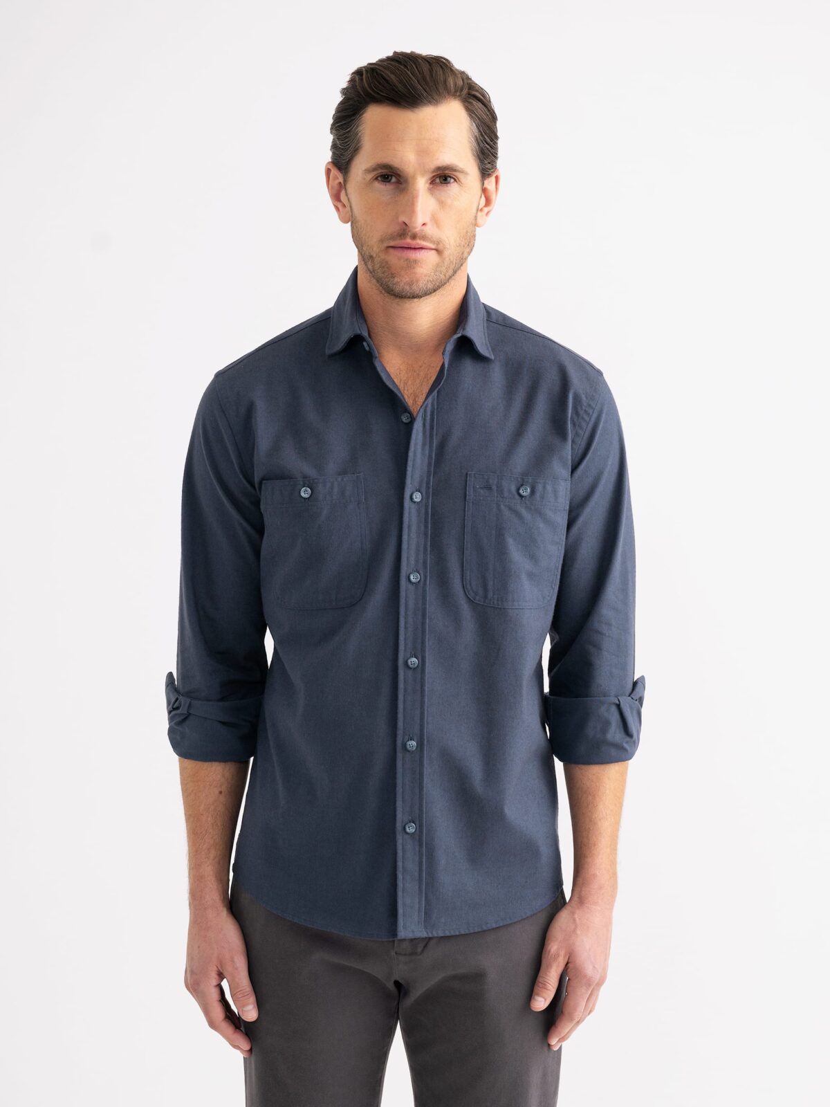 Portuguese Navy Brushed Chambray Shirt by Proper Cloth