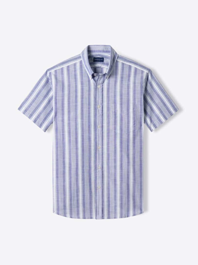 Albini Light Navy Multi Stripe Chambray 