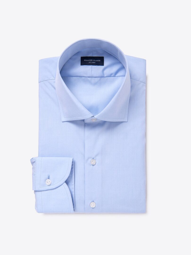 Allen 120s Light Blue Wrinkle-Resistant Broadcloth Fitted Dress Shirt 