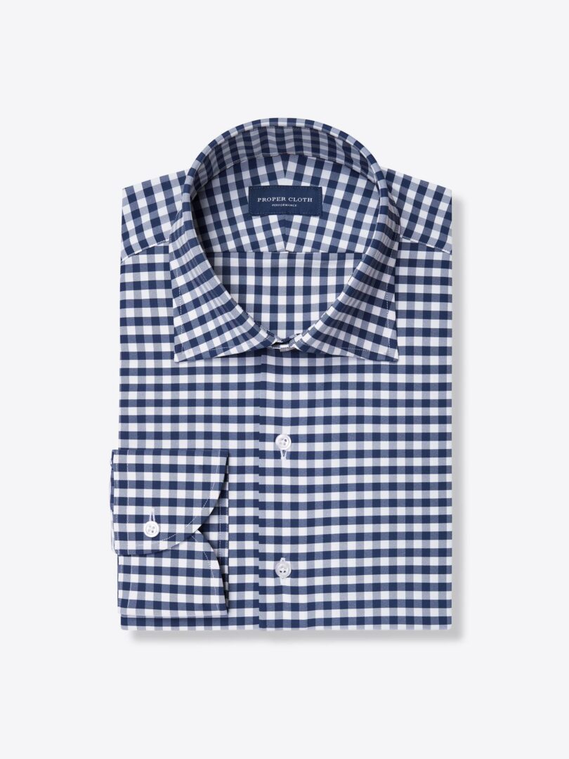 Performance Four Way Stretch Navy Blue Gingham 