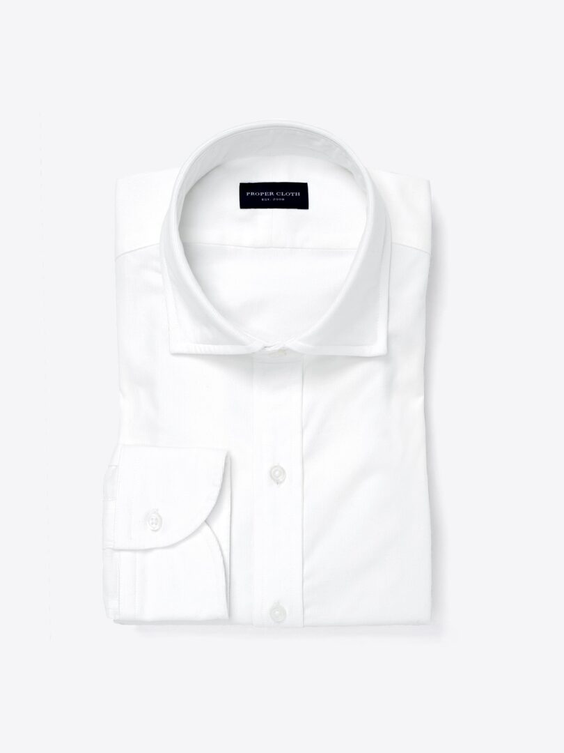 Albini Vintage White Fine Corduroy Fitted Shirt 