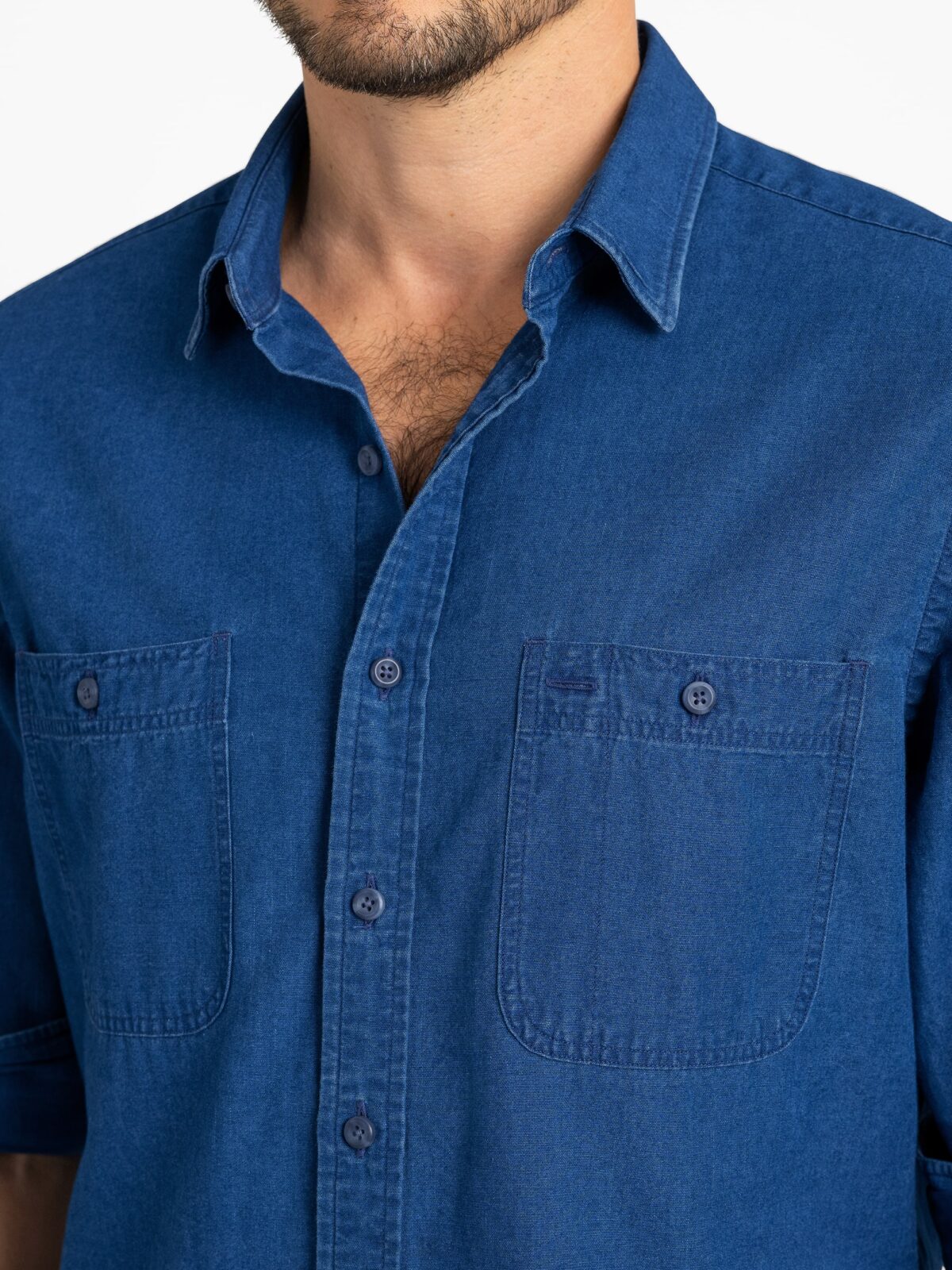 Beams Mil Open Collar Chambray Shirt | Liberty