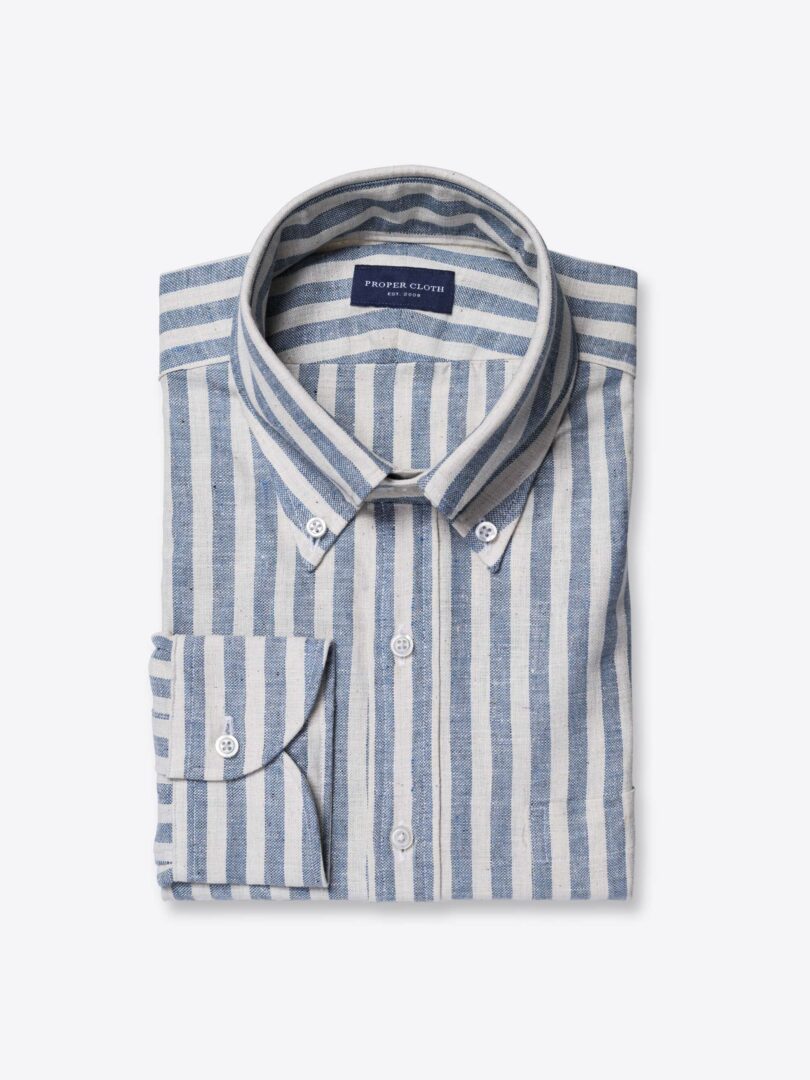 Toscana Blue Melange Recycled Cotton Stripe Chambray 