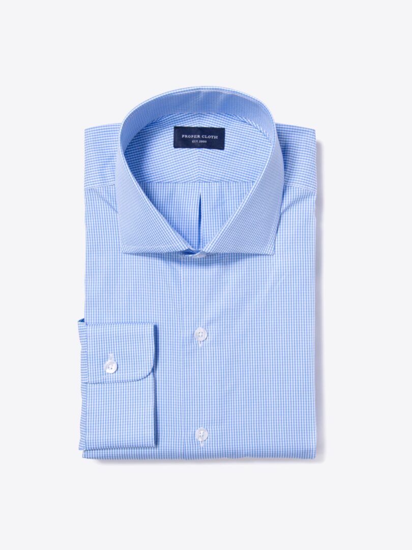 Carmine Light Blue Mini Check Custom Dress Shirt 