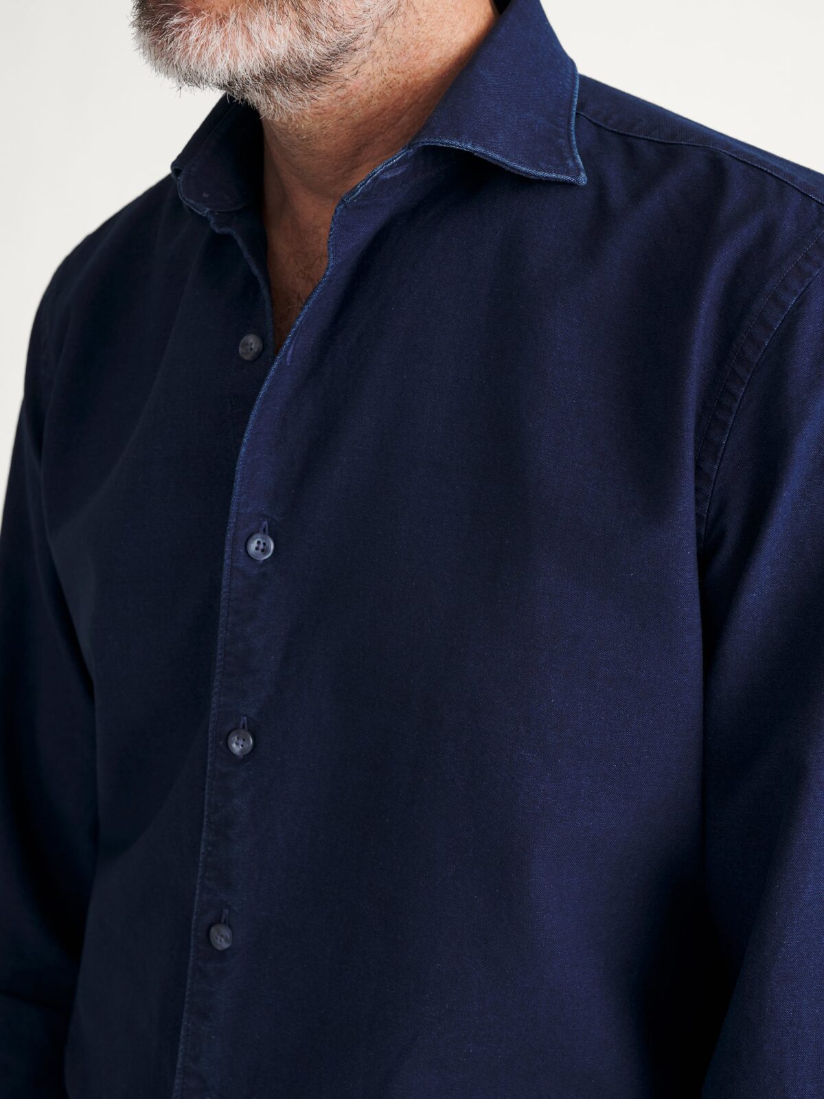 dark navy blue mens dress shirt Portuguese Wash Indigo Shirt Core Colors:Beige 1/4 Topstitched Button Cuffs YCRF_SweatersAlpha Can you really ever