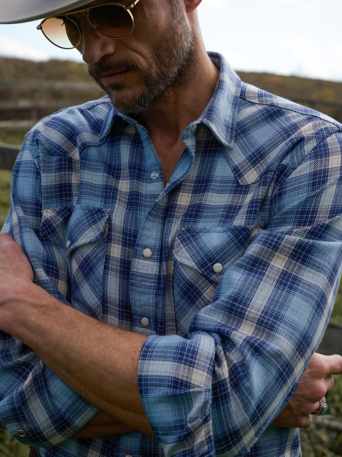 UNUSED 20AW ombre check western shirt