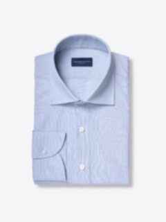 The Thomas Mason Broadcloth Dress Shirt in Blue Stripe End