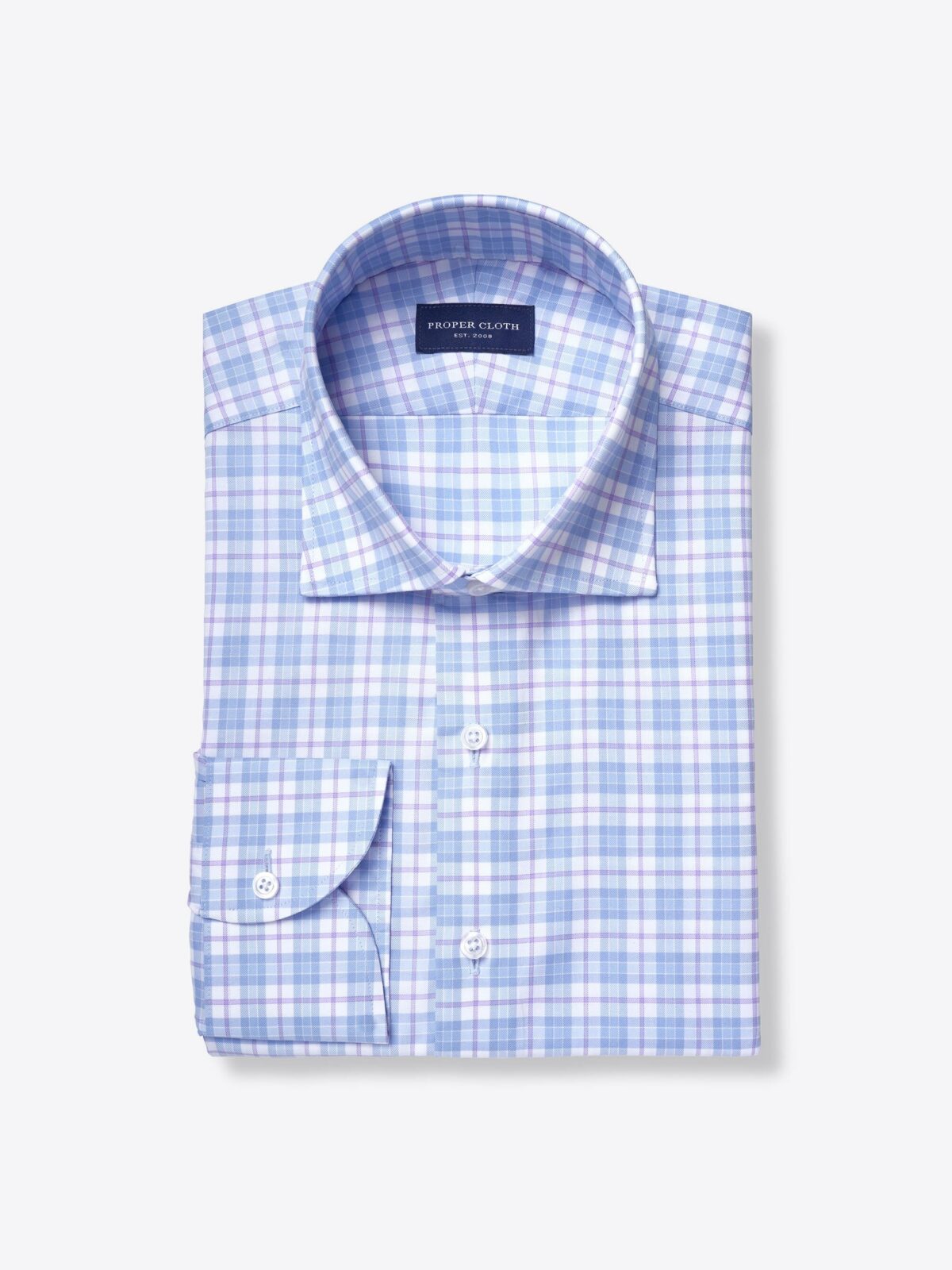 Varick Light Blue and Lavender Multicheck Twill Shirt by Proper Cloth