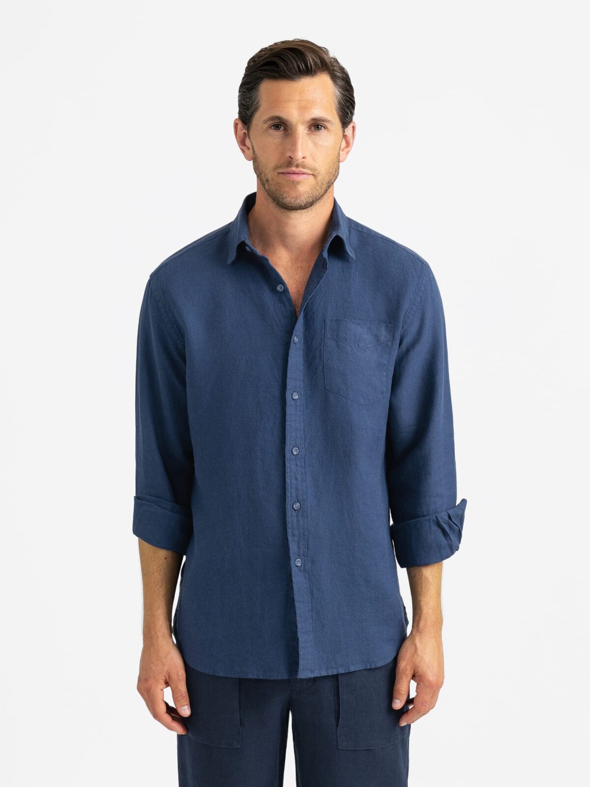 PROPER CLOTH　リネン　トラウザーズ The Washed Linen Shirt in Navy