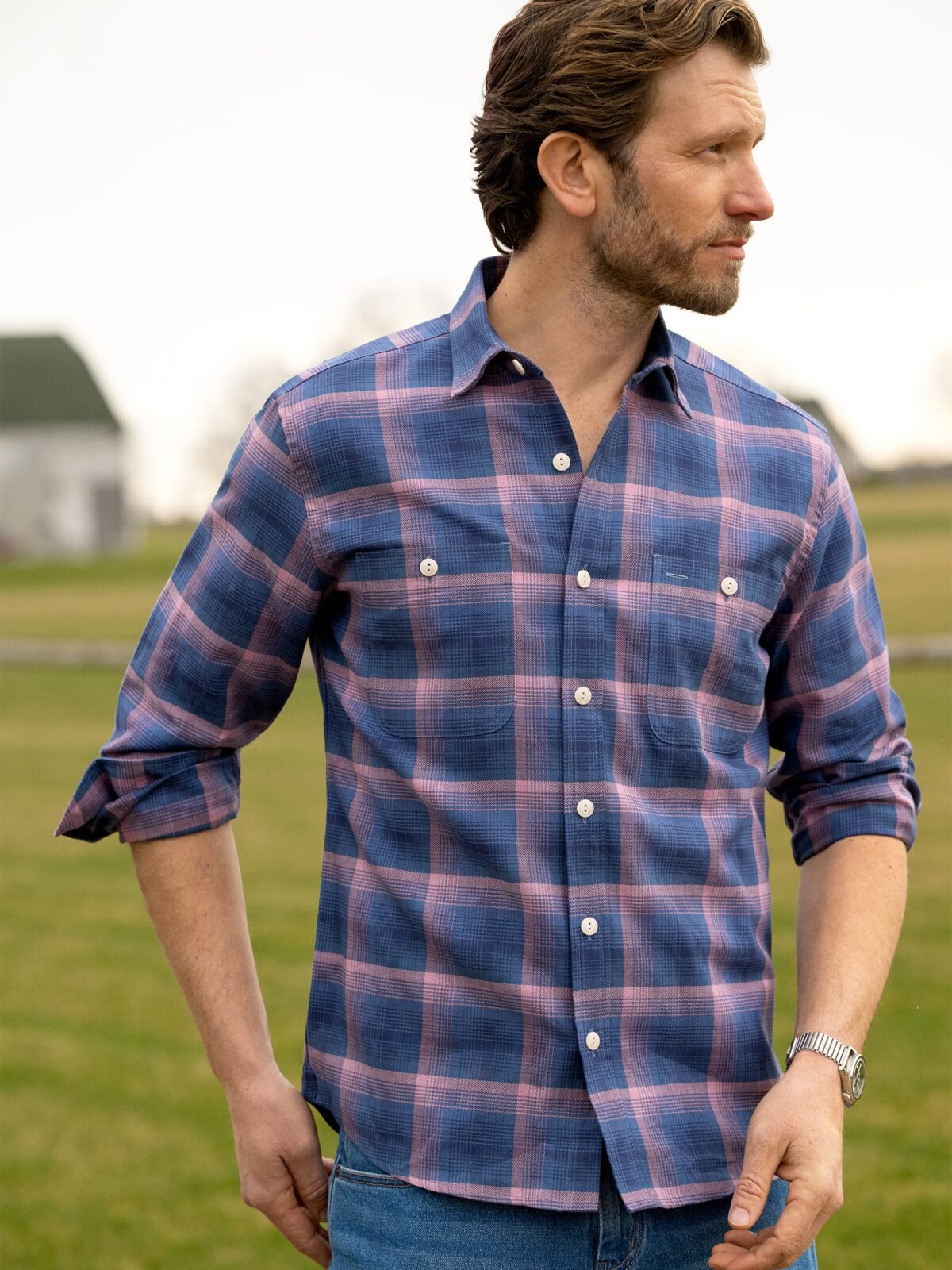 Sedona Navy and Rose Ombre Plaid Shirt by Proper Cloth