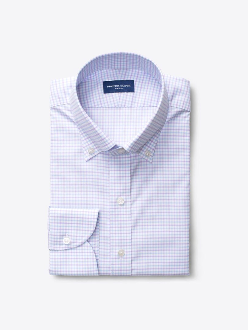 Thomas Mason Non-Iron Lavender and Light Blue Check Fitted Dress Shirt 