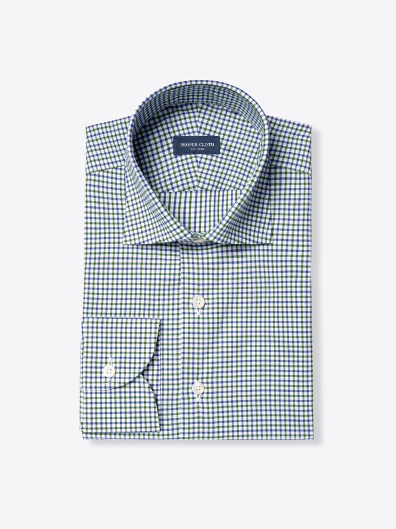 William Green and Blue Tattersall Men's Dress Shirt 