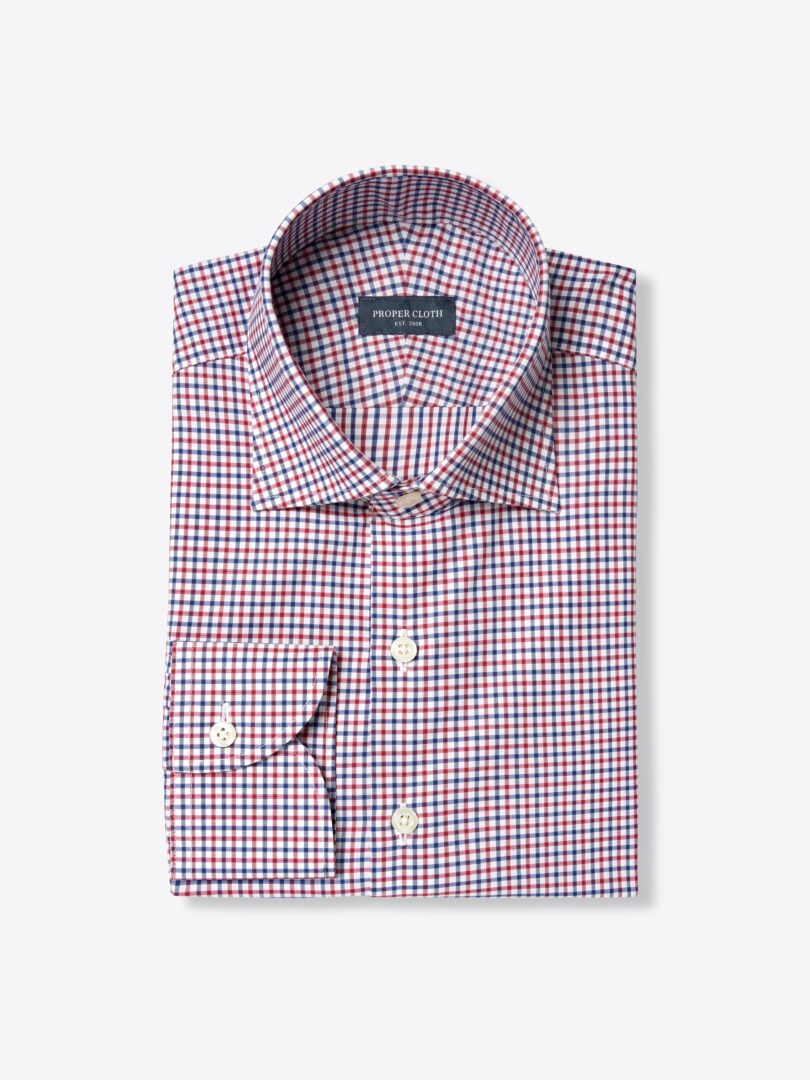 William Red and Blue Tattersall Custom Dress Shirt 