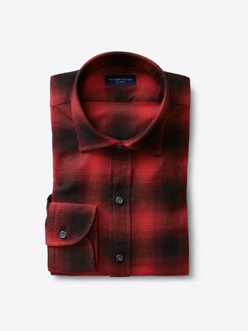 Scarlet and Black Ombre Plaid Flannel Men's Dress Shirt 