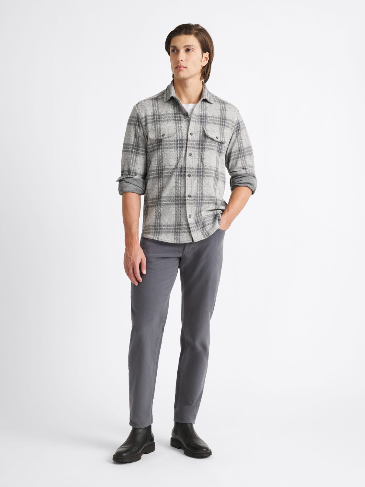 The Flannel Sweater Shirt in Grey Melange Plaid