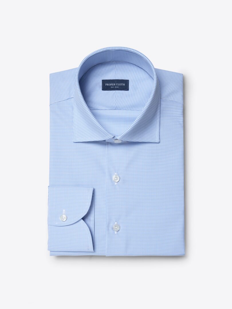 Thomas Mason Goldline Light Blue Check Dress Shirt 