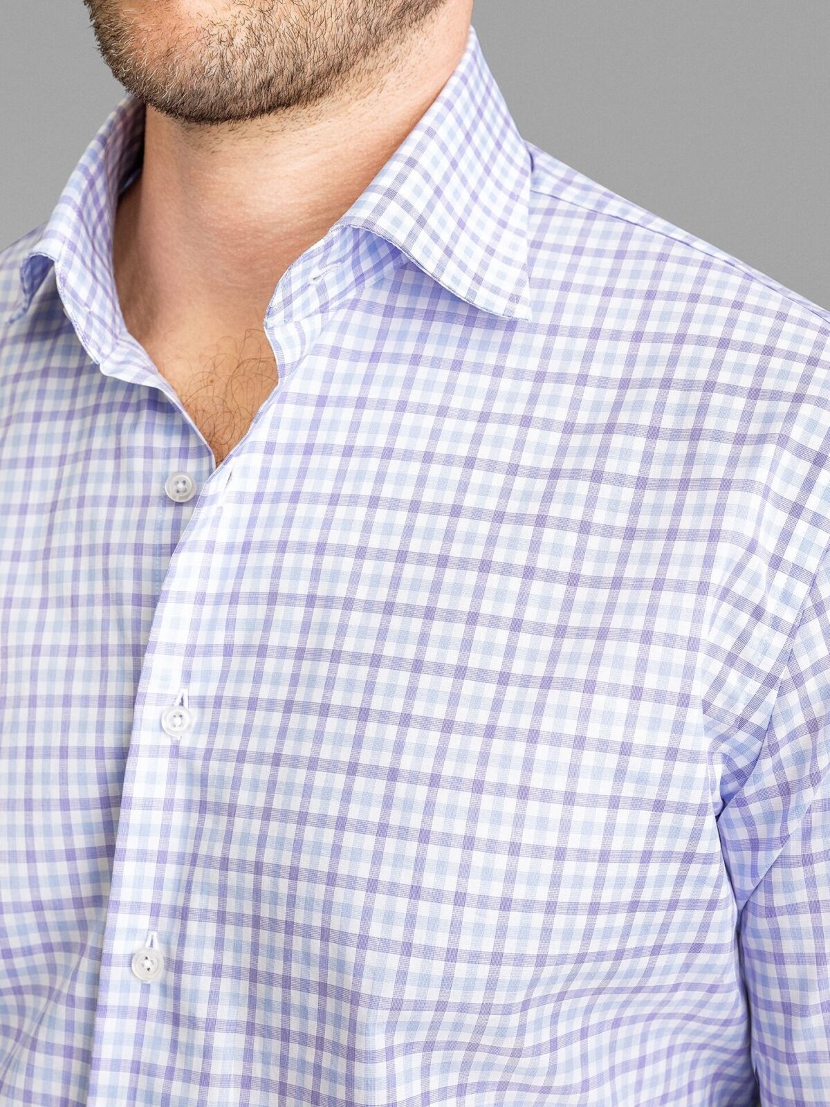 Thomas Mason Lavender and Blue Multi Check Fitted Shirt Shirt by