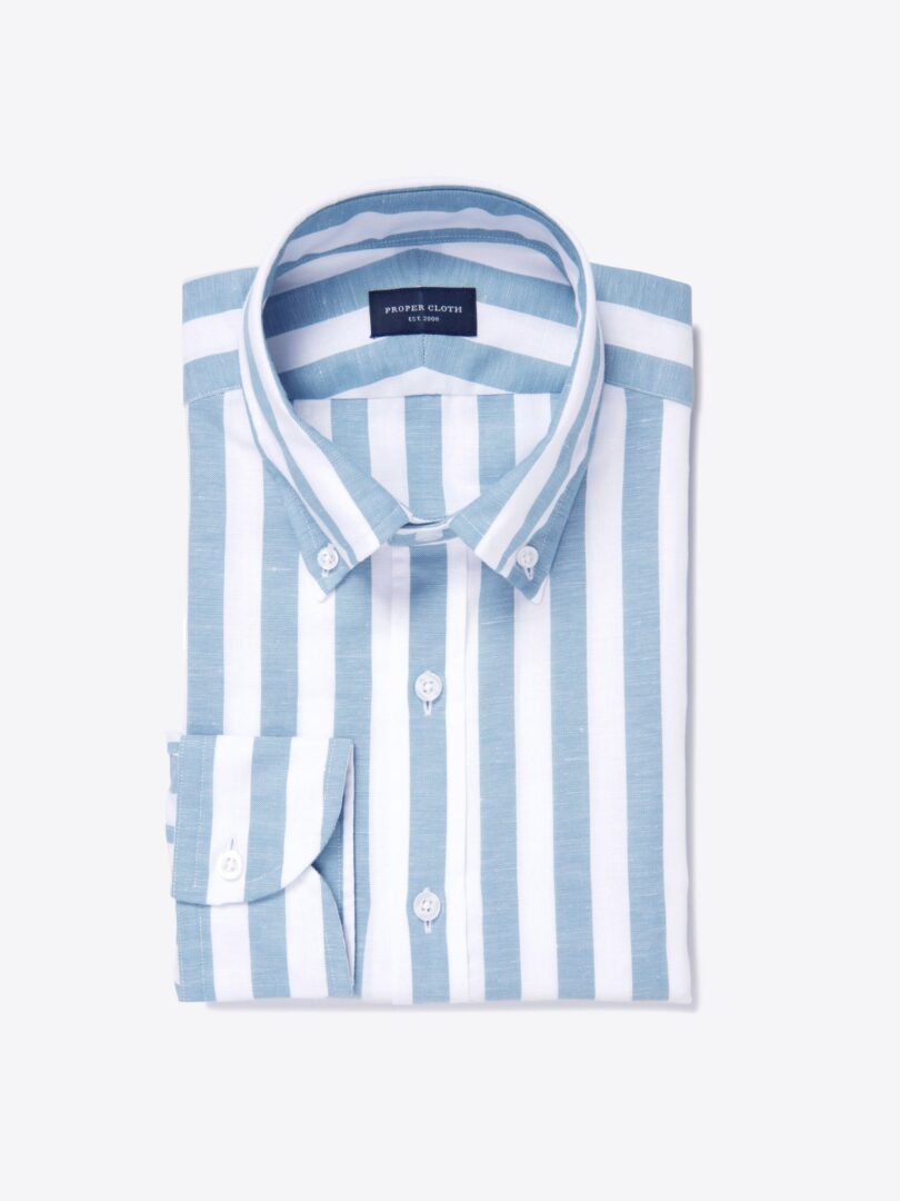 Brunswick Sage Cotton and Linen Stripe Tailor Made Shirt 