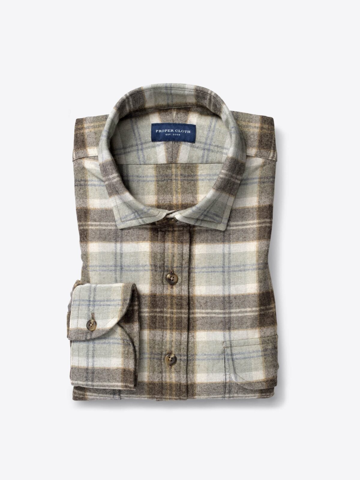 Albini Grey and Mocha Cotton and Wool Plaid Shirt by Proper Cloth