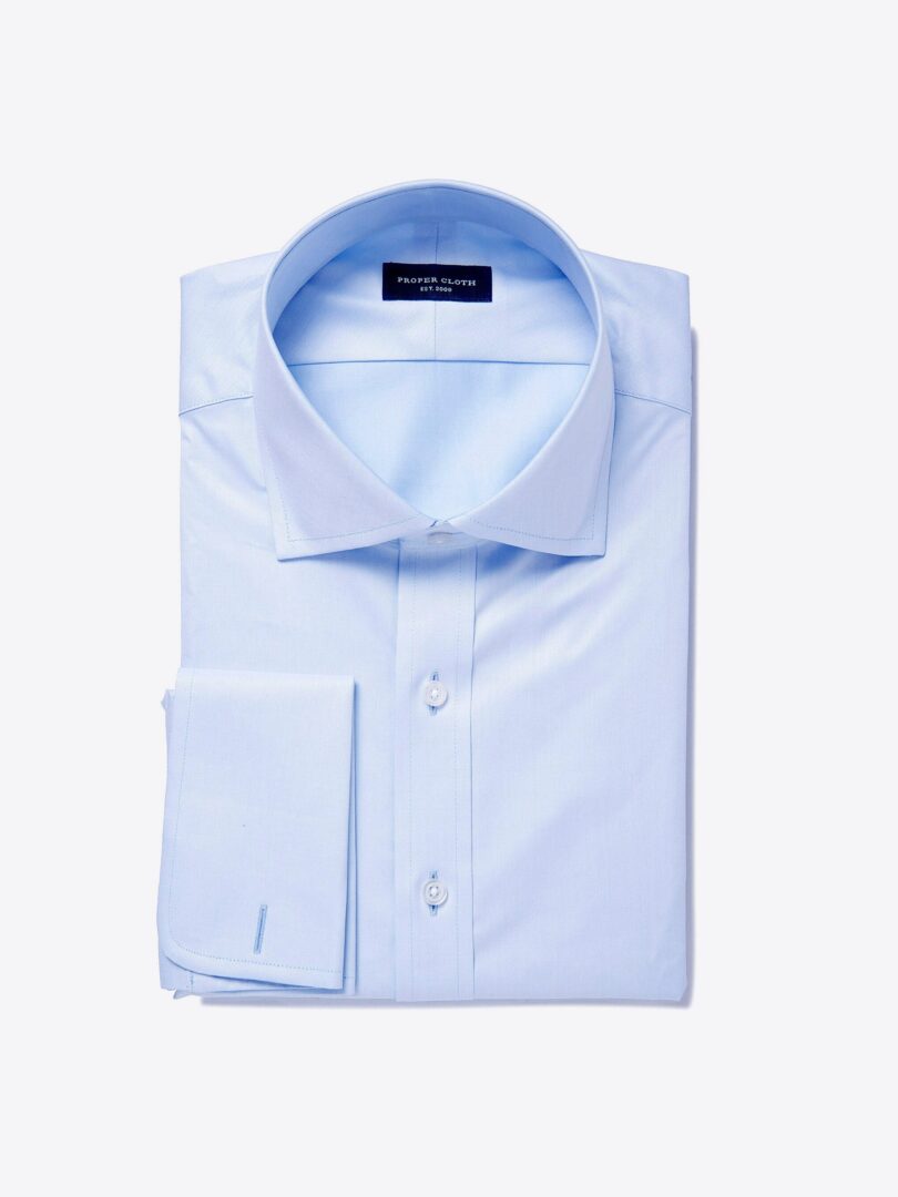 Thomas Mason Wrinkle Resistant Light Blue Twill Fitted Dress Shirt 