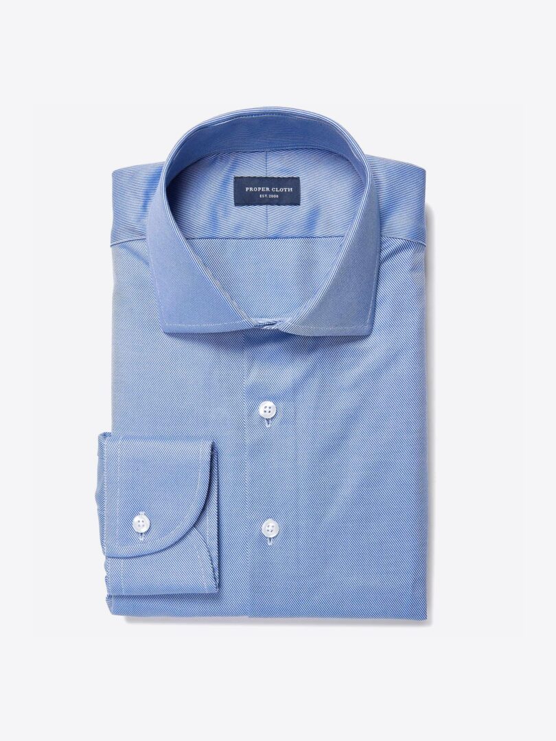 Blue Wrinkle-Resistant Cavalry Twill Fitted Dress Shirt 