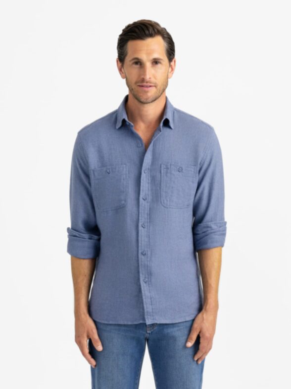 Japanese Washed Slate Rustic Linen Utility Shirt Thumb Detail