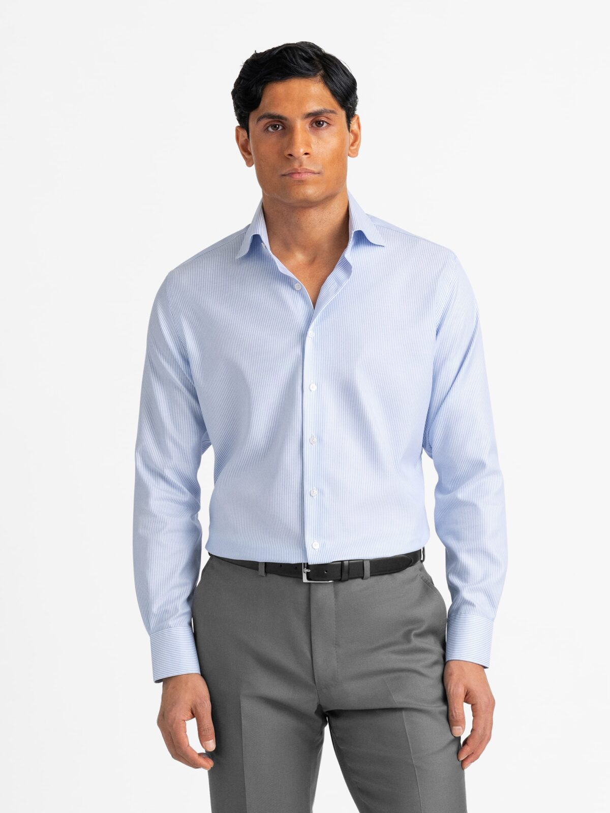 The Thomas Mason Wrinkle-Resistant Shirt in Light Blue Stripe