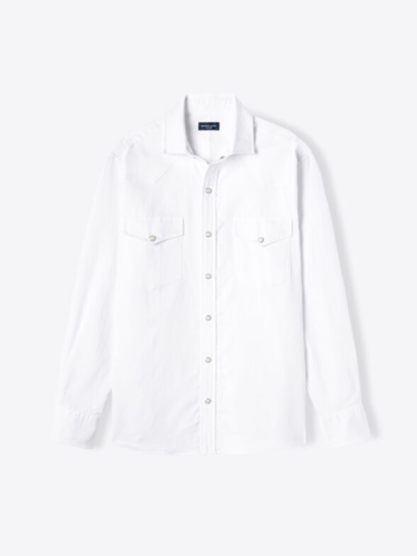 Albiate White Cotton Linen Denim Western Shirt