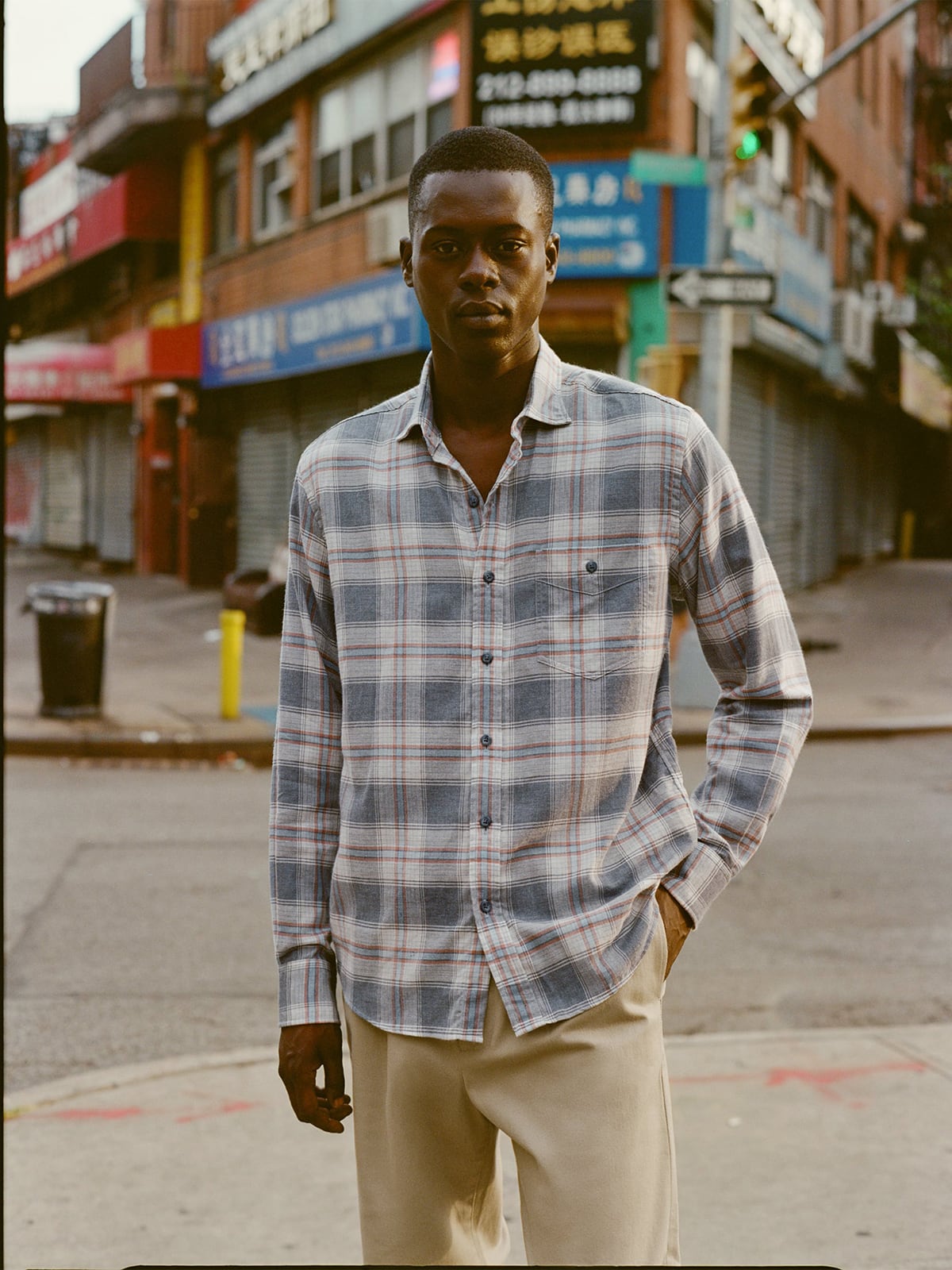 Satoyama Light Grey Slate and Sky Plaid Shirt by Proper Cloth