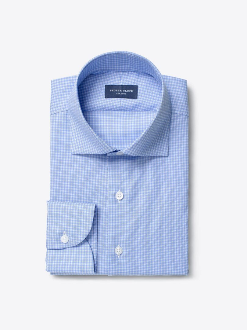 Morris Wrinkle-Resistant Blue Small Check Fitted Shirt 