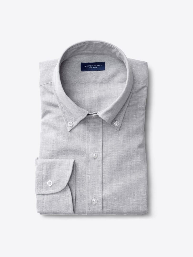 Thomas Mason Grey Melange Cotton Linen Oxford Custom Made Shirt 