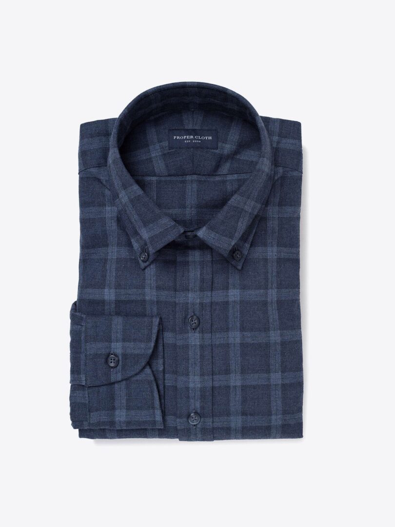 Stowe Slate Blue Plaid Lightweight Flannel Tailor Made Shirt 