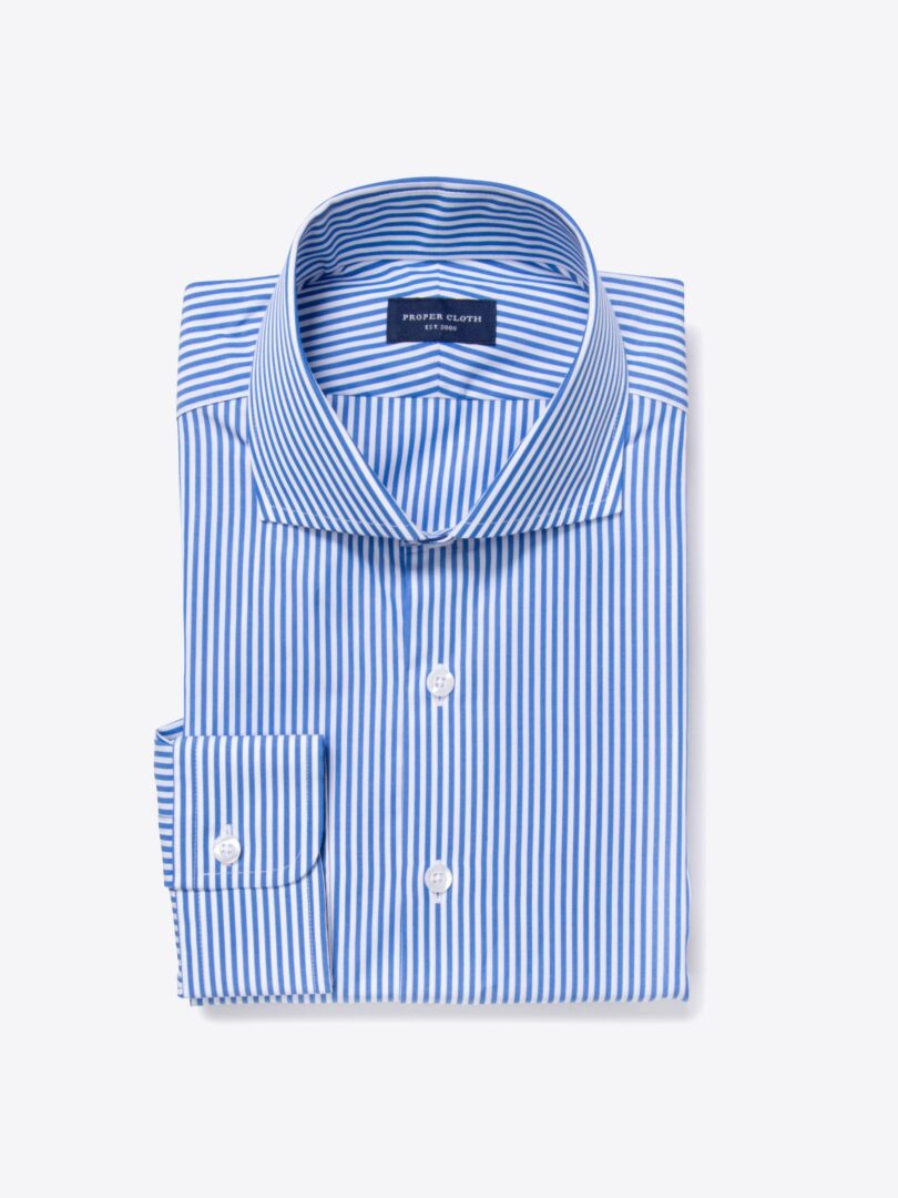 140s Blue Wrinkle-Resistant Bengal Stripe Men's Dress Shirt 