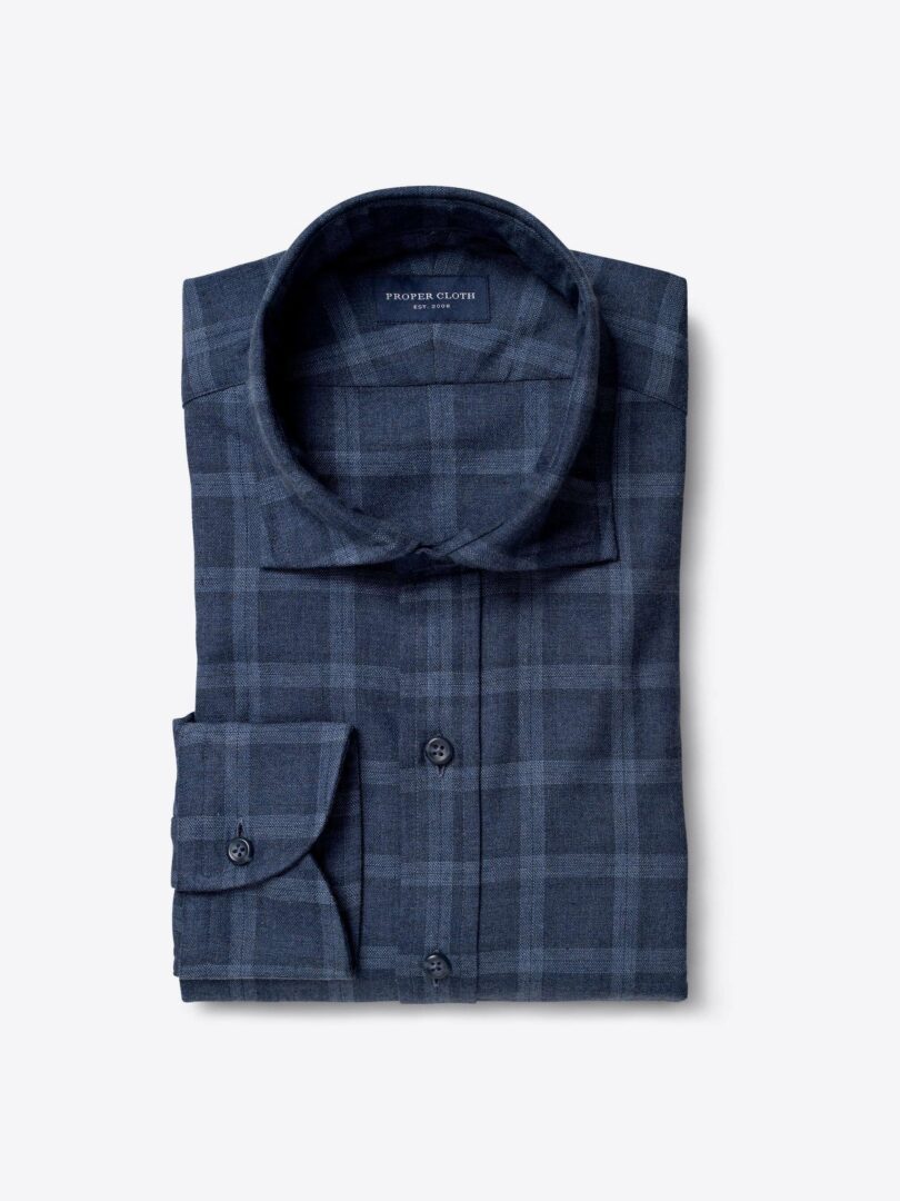 Stowe Slate Blue Plaid Lightweight Flannel Dress Shirt 