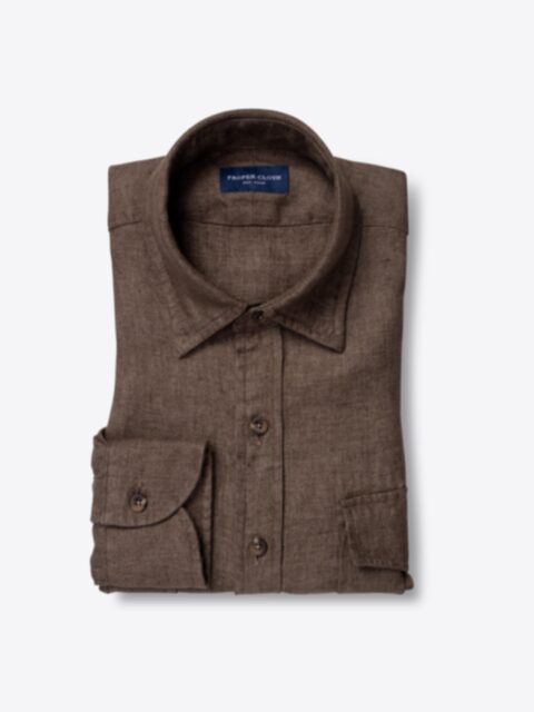 Shop Albini Washed Mocha Linen Twill