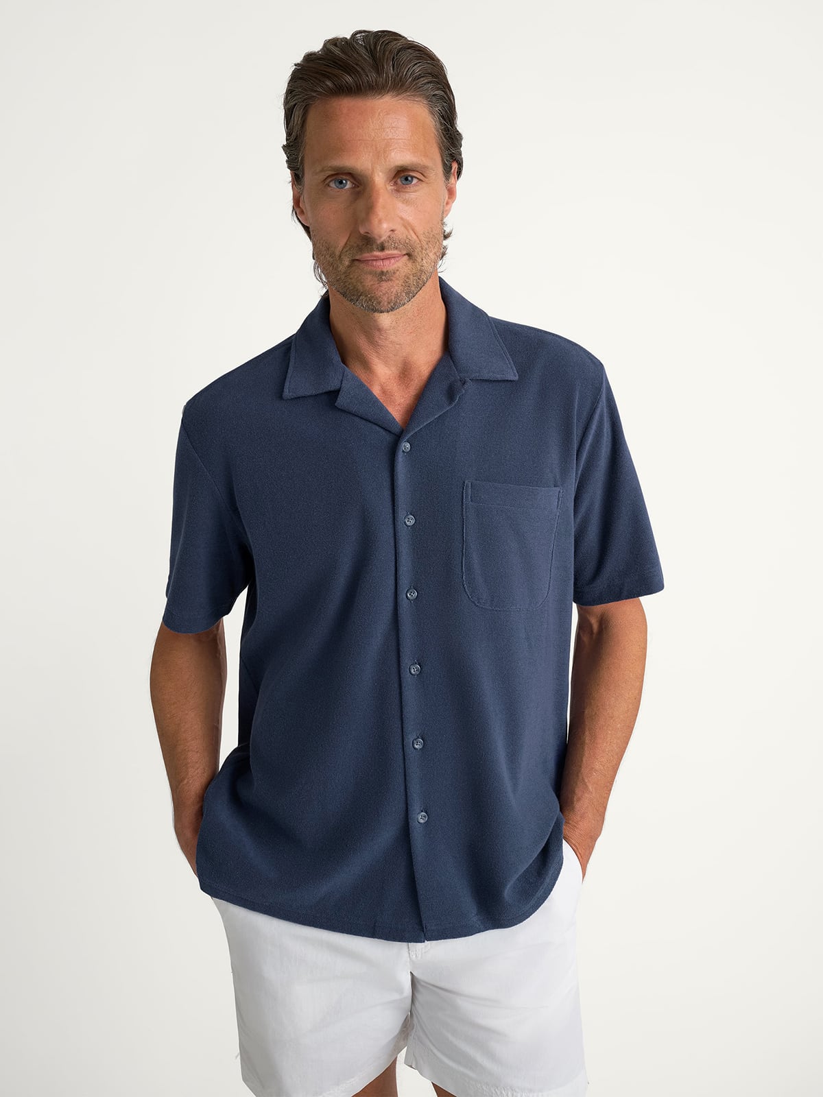 The Terry Cloth Camp Shirt in Faded Navy