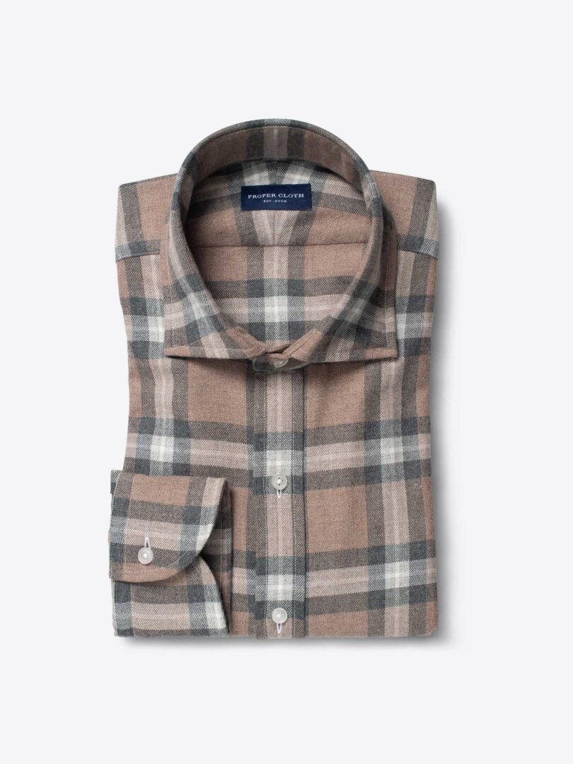 Canclini Beige and Grey Plaid Beacon Flannel Custom Made Shirt 
