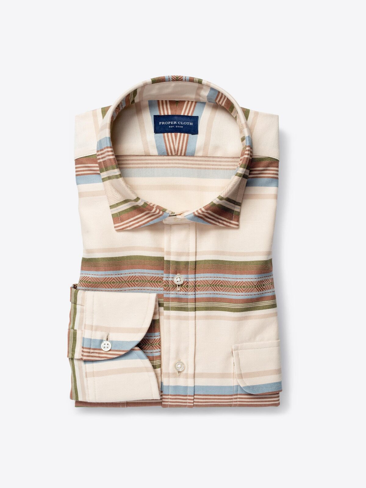 Cream Brown and Sage Large Southwest Stripe Jacquard Shirt by