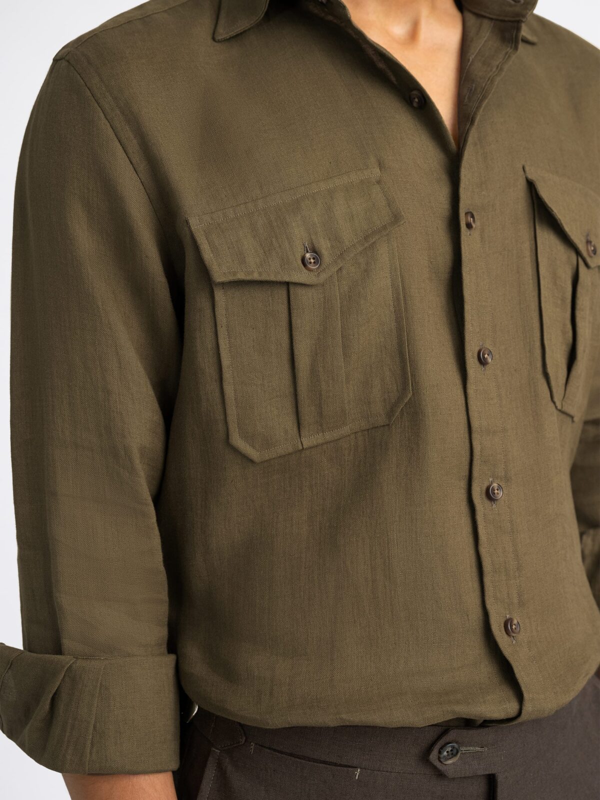 美品 BAIRD McNUTT リネン 半袖シャツ オーバーサイズ カーキ The Irish Linen Western Shirt in Olive