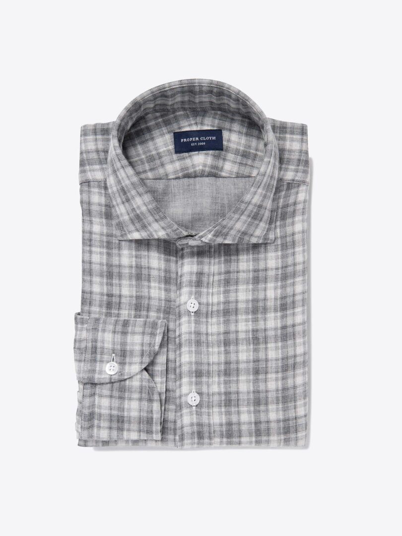 Japanese Grey Plaid Double Cloth Dress Shirt 